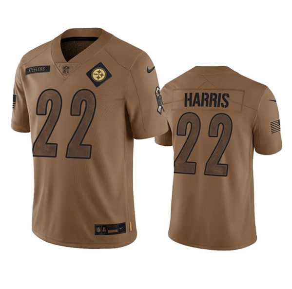 Men's Pittsburgh Steelers #22 Najee Harris 2023 Brown Salute To Service Limited Football Stitched Jersey Dyin